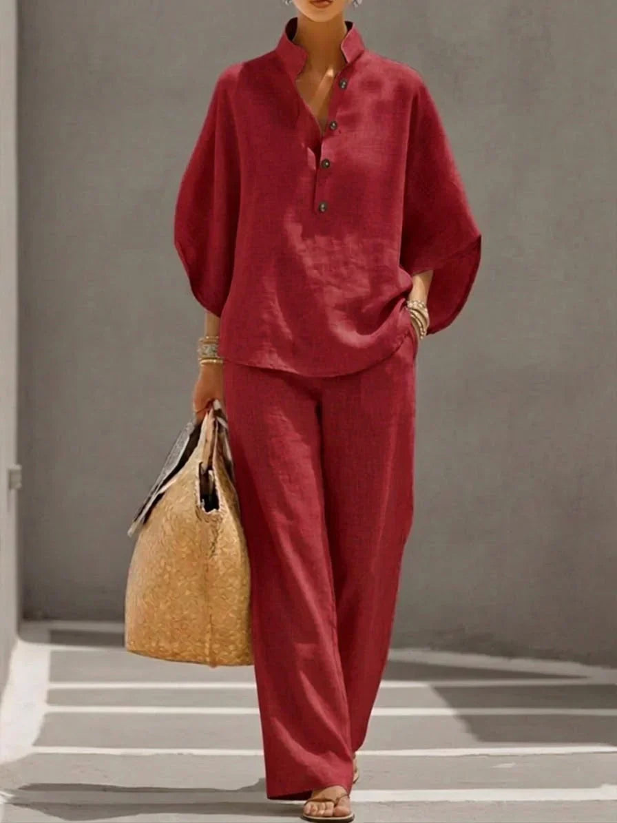 Maribel | Batwing Sleeve Top and Wide Leg Pants Set
