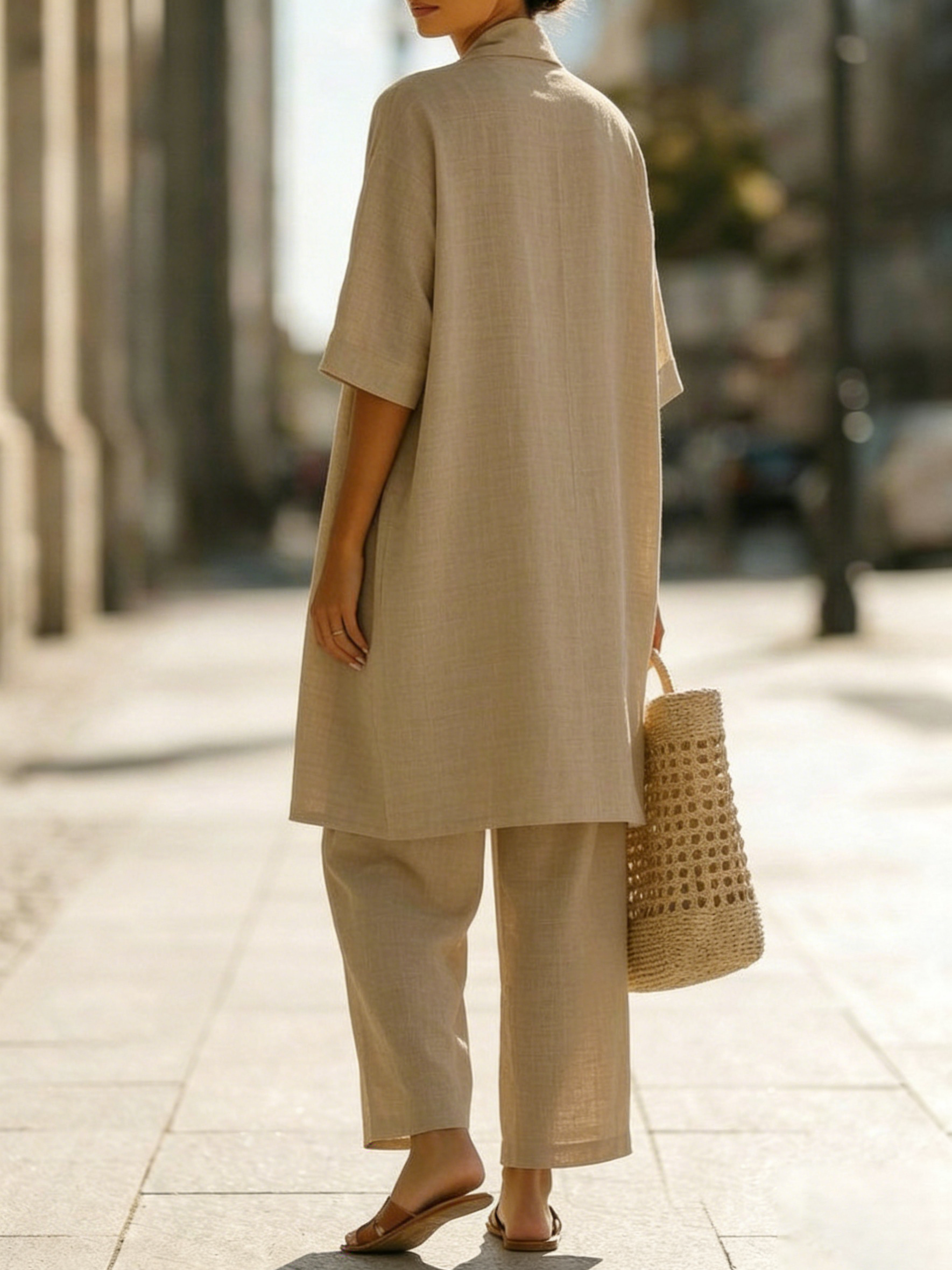 Elena | Completo Tre Pezzi Minimalista in Cotone e Lino